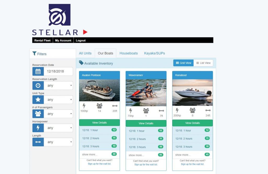 Boat Rental Reservation Software Screen