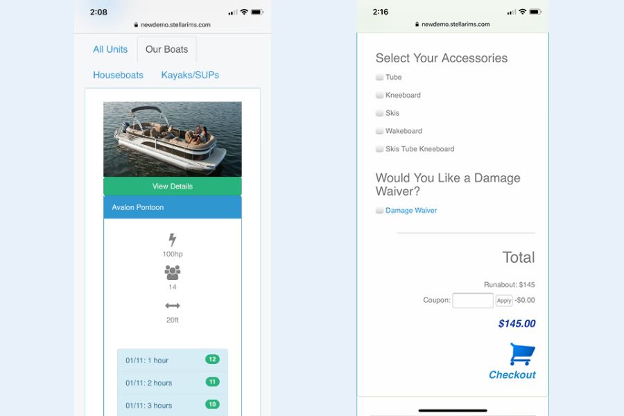 Mobile Boat Rental Booking Software Screen