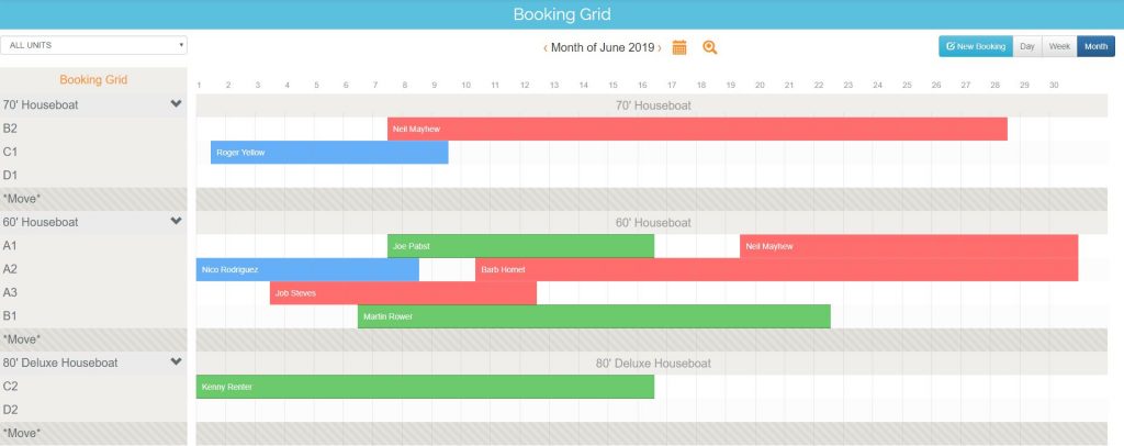Monthly Houseboat Booking Grid With Stellar IMS